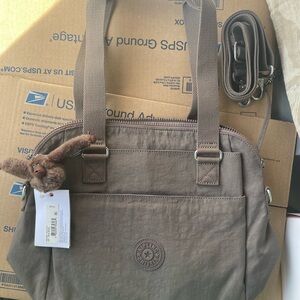 Kipling Taupe Shoulder Bag with Monkey Charm ( measurements are in CENTIMETERS)